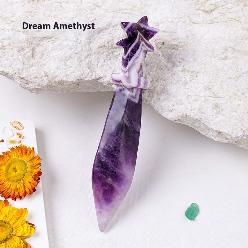 Natural Crystal Dagger Carving - Semi-Precious Stone Knife Decoration