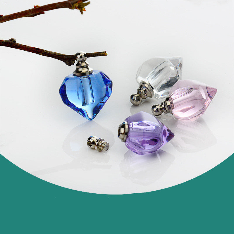 Crystal Rice Carving Glass Bottle Pendant - Essential Oil Necklace Jewelry