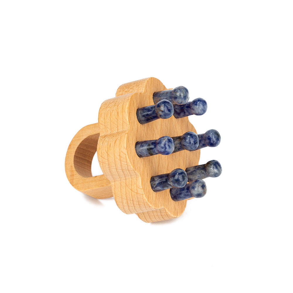 Crystal Jade Massage Comb - Nine-Tooth Lotus Wood Scalp Massager