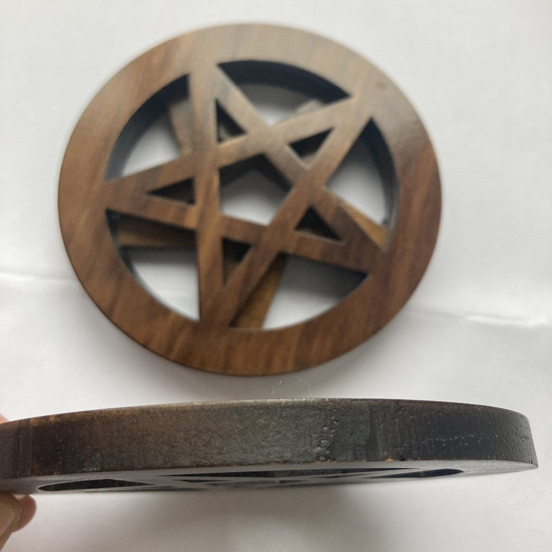 Wooden Pentagram Altar Mat - Hand-Carved Witch Ceremony Plate