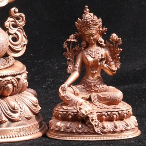 Pure Copper Green Tara Statue - Tibetan Buddhist Goddess Sculpture