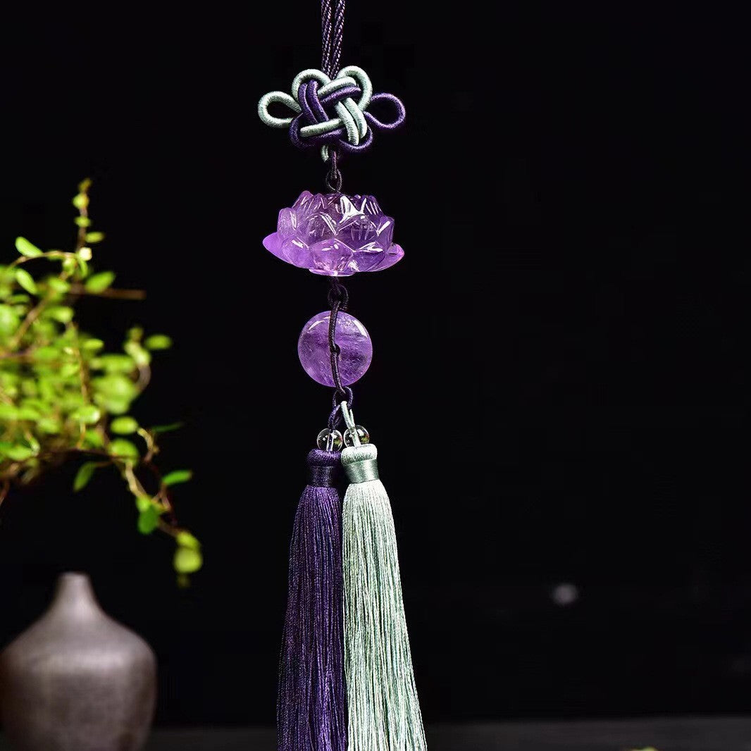 Crystal Lotus Gourd Pendant - Handmade Tassel Home Décor 42mm