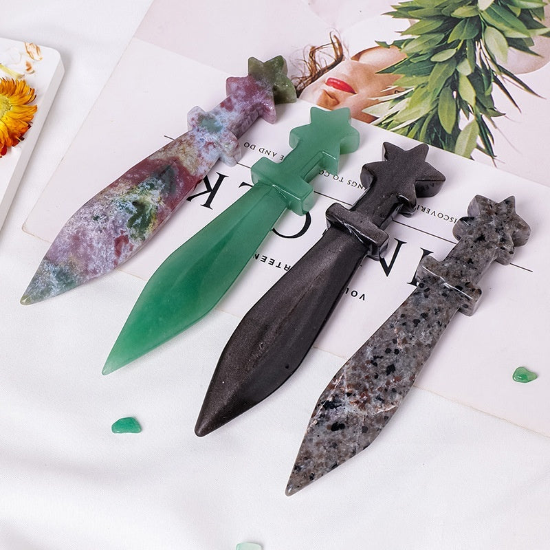 Natural Crystal Dagger Carving - Semi-Precious Stone Knife Decoration