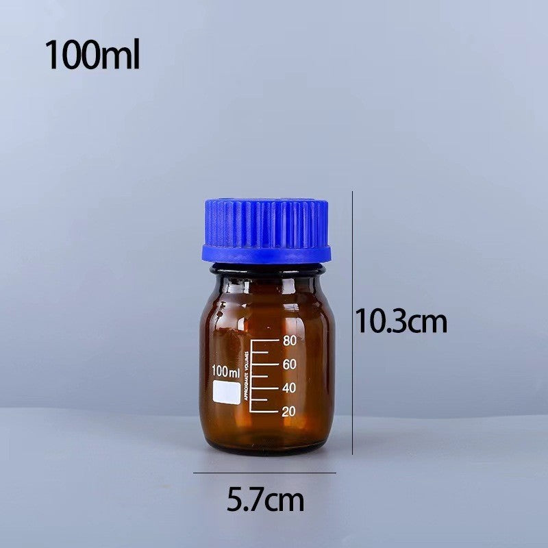 Amber Glass Reagent Bottle - Dark Brown Storage Jar with Blue Lid