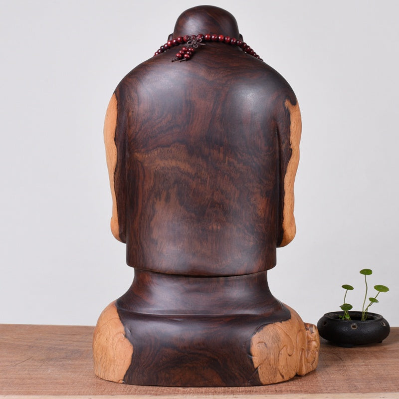 Ebony Wood Maitreya Buddha Statue - Laughing Buddha Carving 550g