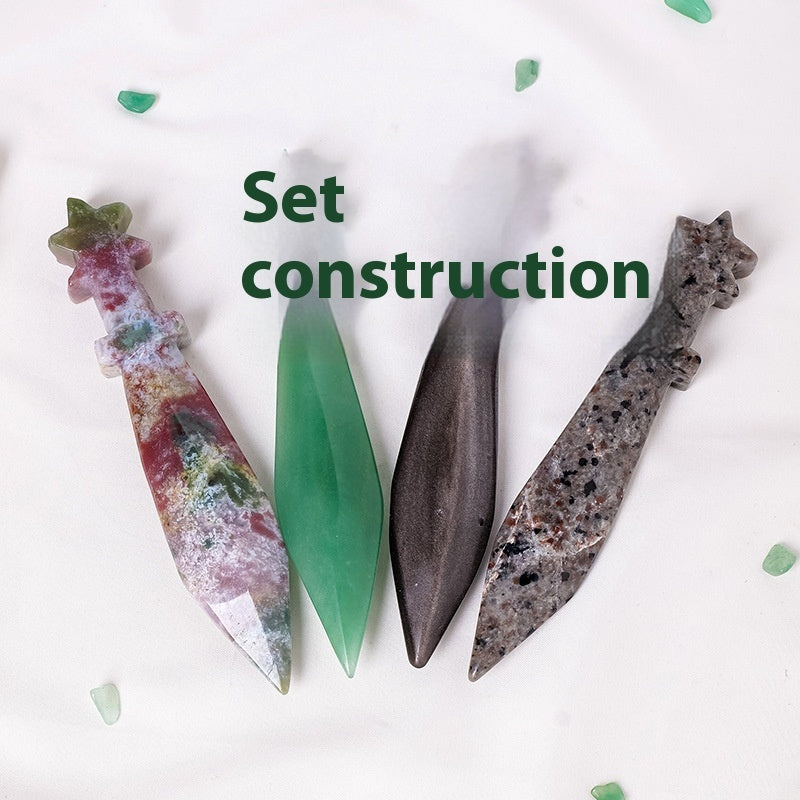 Natural Crystal Dagger Carving - Semi-Precious Stone Knife Decoration
