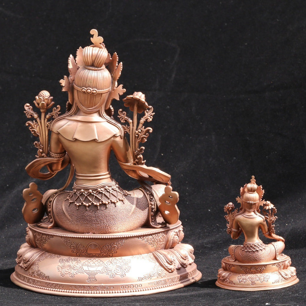 Pure Copper Green Tara Statue - Tibetan Buddhist Goddess Sculpture