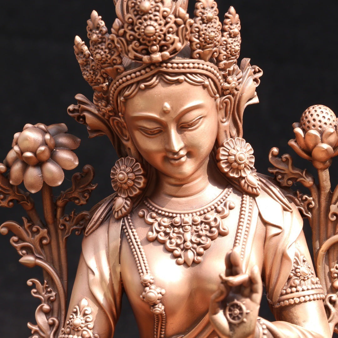 Pure Copper Green Tara Statue - Tibetan Buddhist Goddess Sculpture