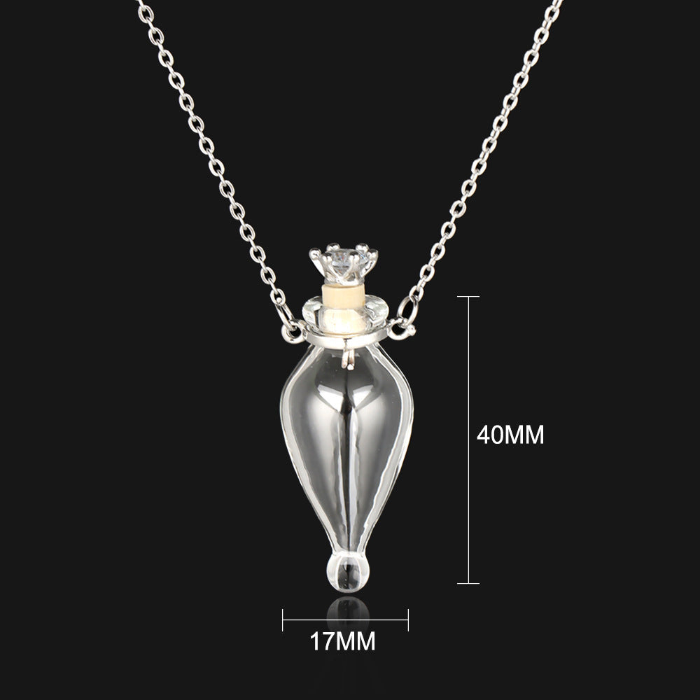 Water Drop Glass Bottle Necklace - Transparent Wish Bottle Pendant Jewelry