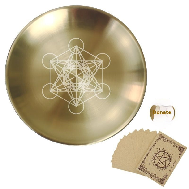 Triple Moon Pentagram Altar Plate - Metal Candlestick Holder 14cm