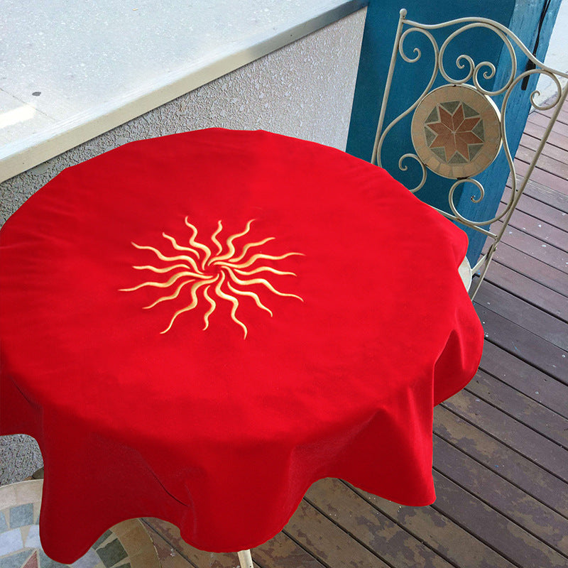 Sun Tarot Tablecloth - Luxe Velvet Embroidered Altar Cloth 80cm