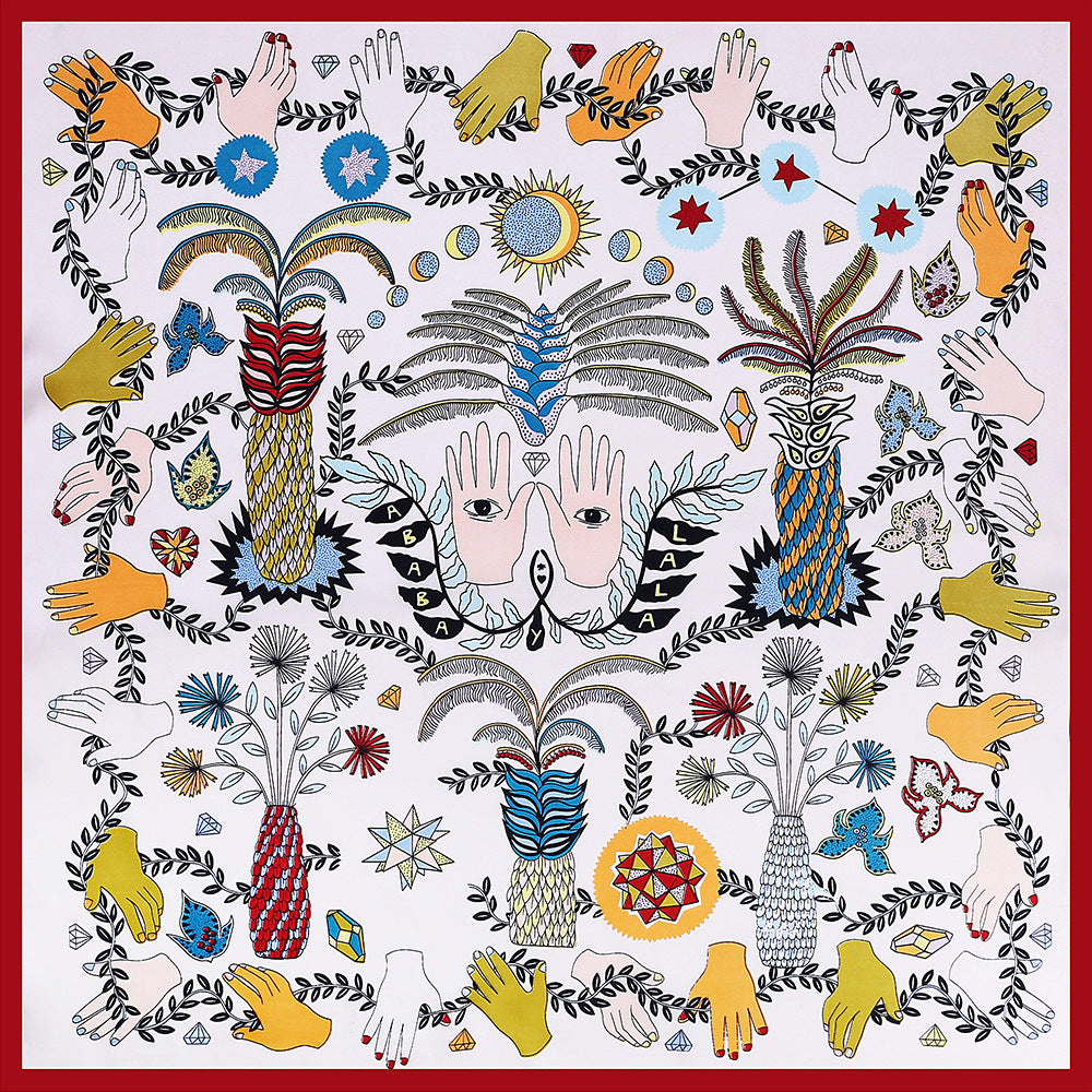 Palm Jungle Silk Scarf 60cm - Small Square Tropical Print Neck Scarf