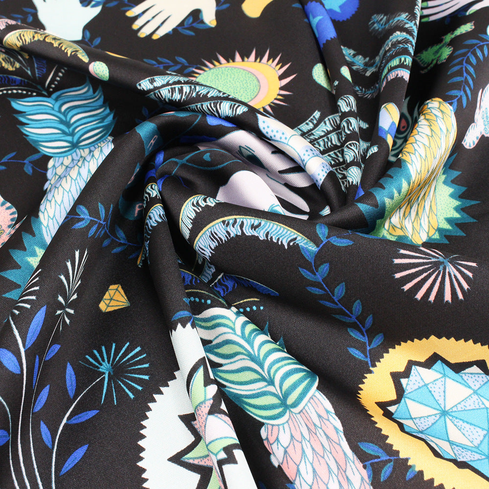 Palm Jungle Silk Scarf 60cm - Small Square Tropical Print Neck Scarf