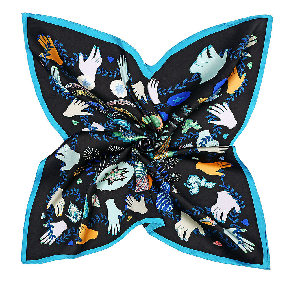 Palm Jungle Silk Scarf 60cm - Small Square Tropical Print Neck Scarf