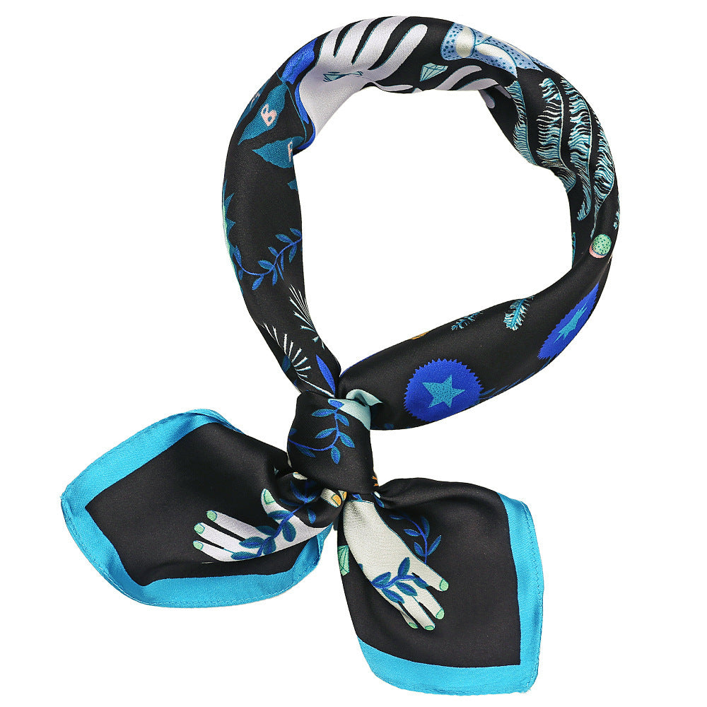 Palm Jungle Silk Scarf 60cm - Small Square Tropical Print Neck Scarf