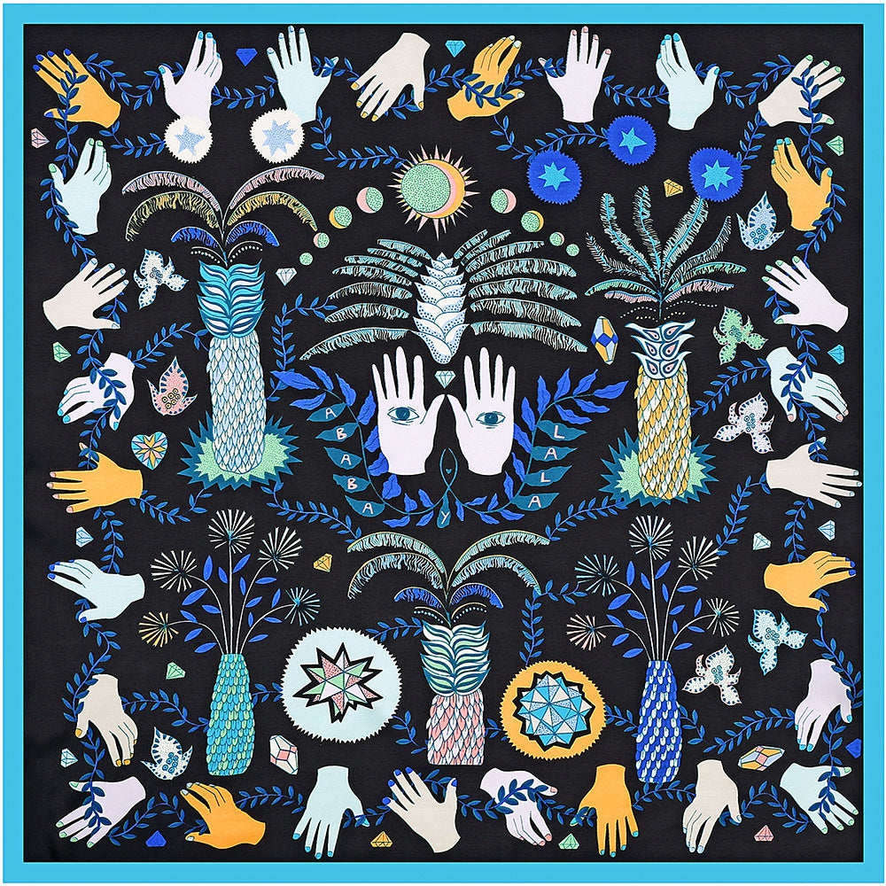 Palm Jungle Silk Scarf 60cm - Small Square Tropical Print Neck Scarf