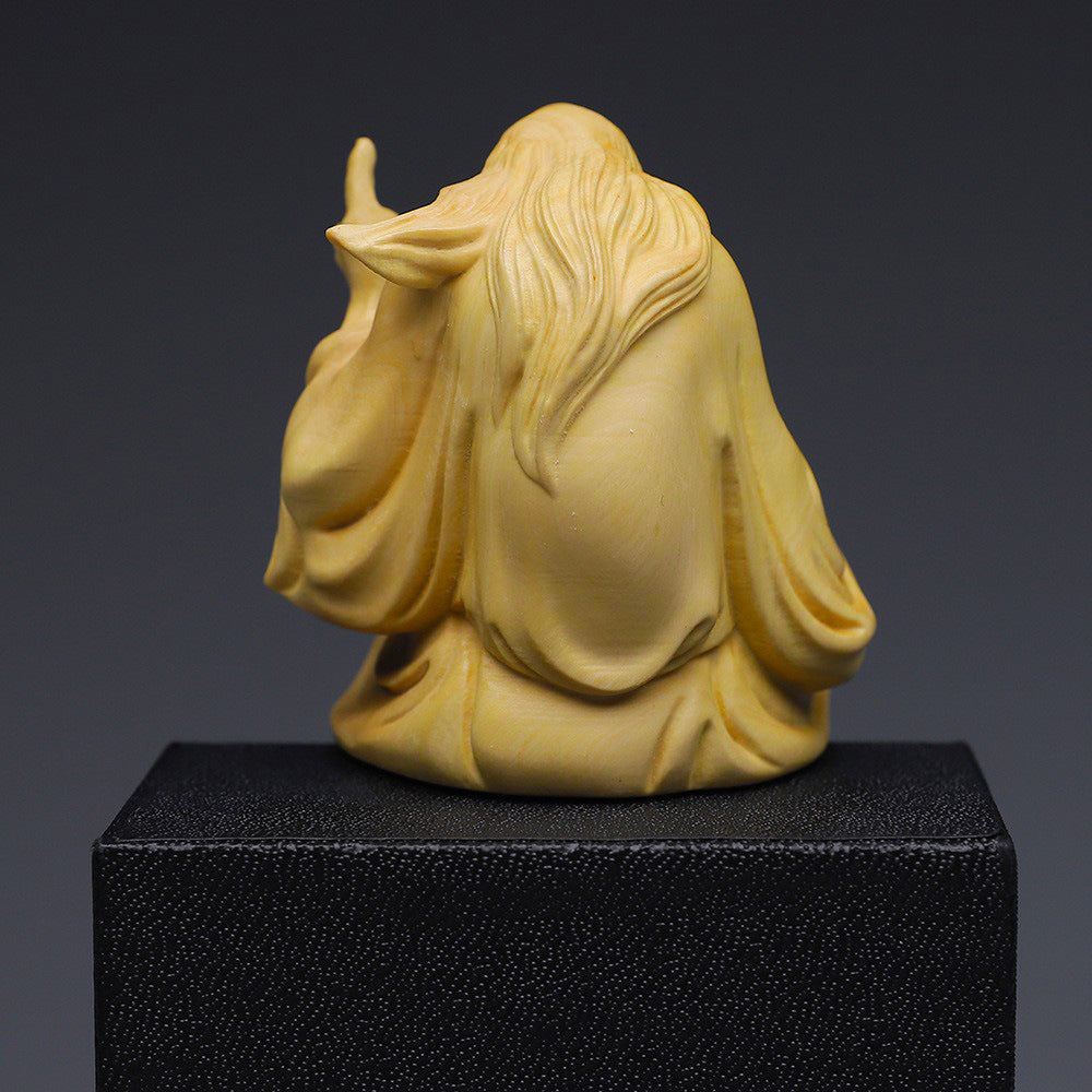 🌿 Boxwood Carving Lao Tzu Asks The World - Handcrafted Spiritual Statue ☯️