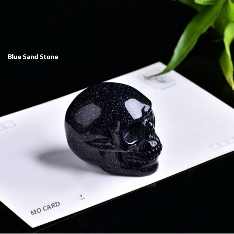 Natural Crystal Skull Carving - Hand-Carved Semi-Precious Stone Ornament