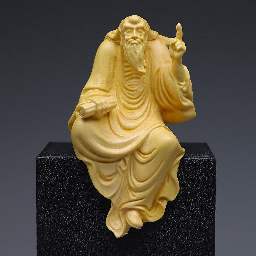 🌿 Boxwood Carving Lao Tzu Asks The World - Handcrafted Spiritual Statue ☯️