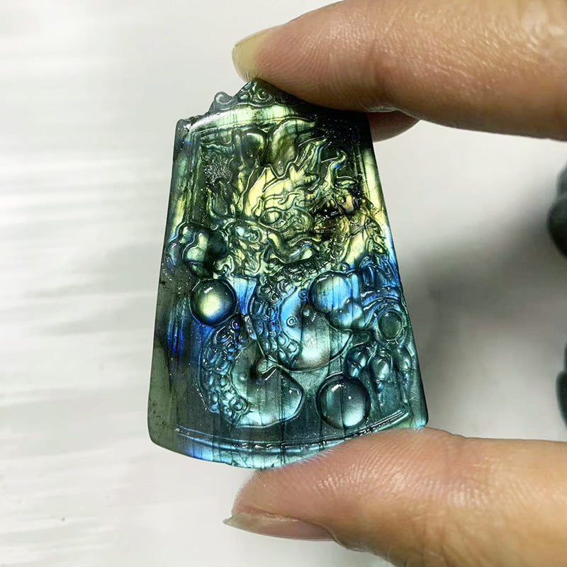 Blue Light Moonstone Carving - Natural Elongated Crystal Stone Decoration