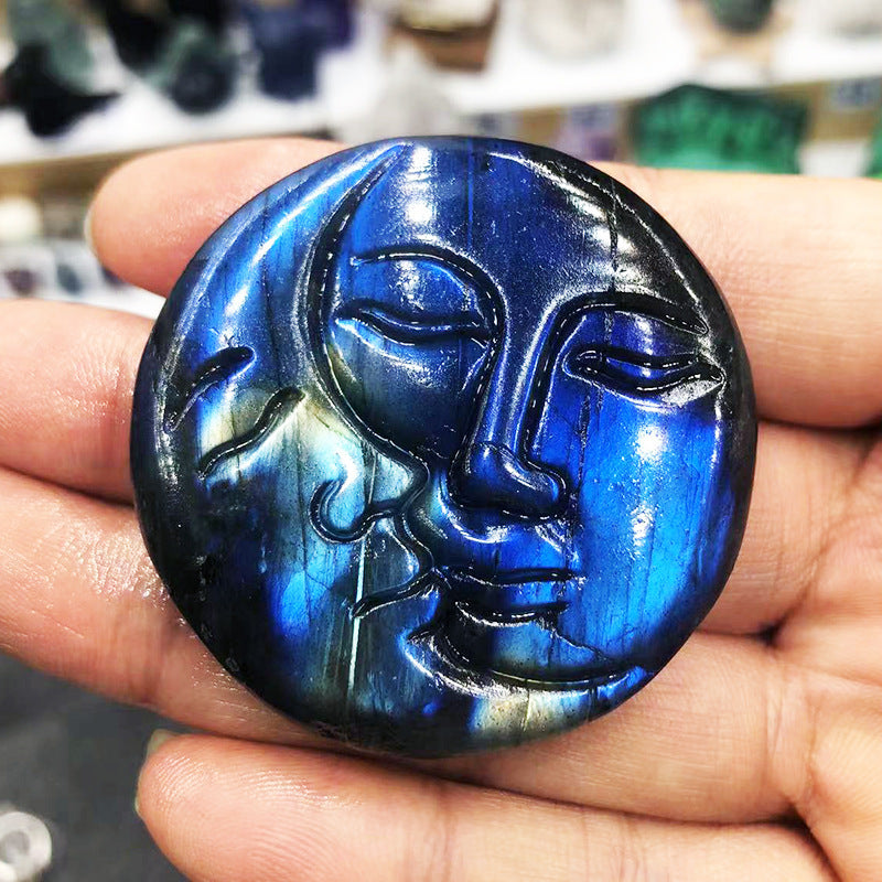 Blue Light Moonstone Carving - Natural Elongated Crystal Stone Decoration