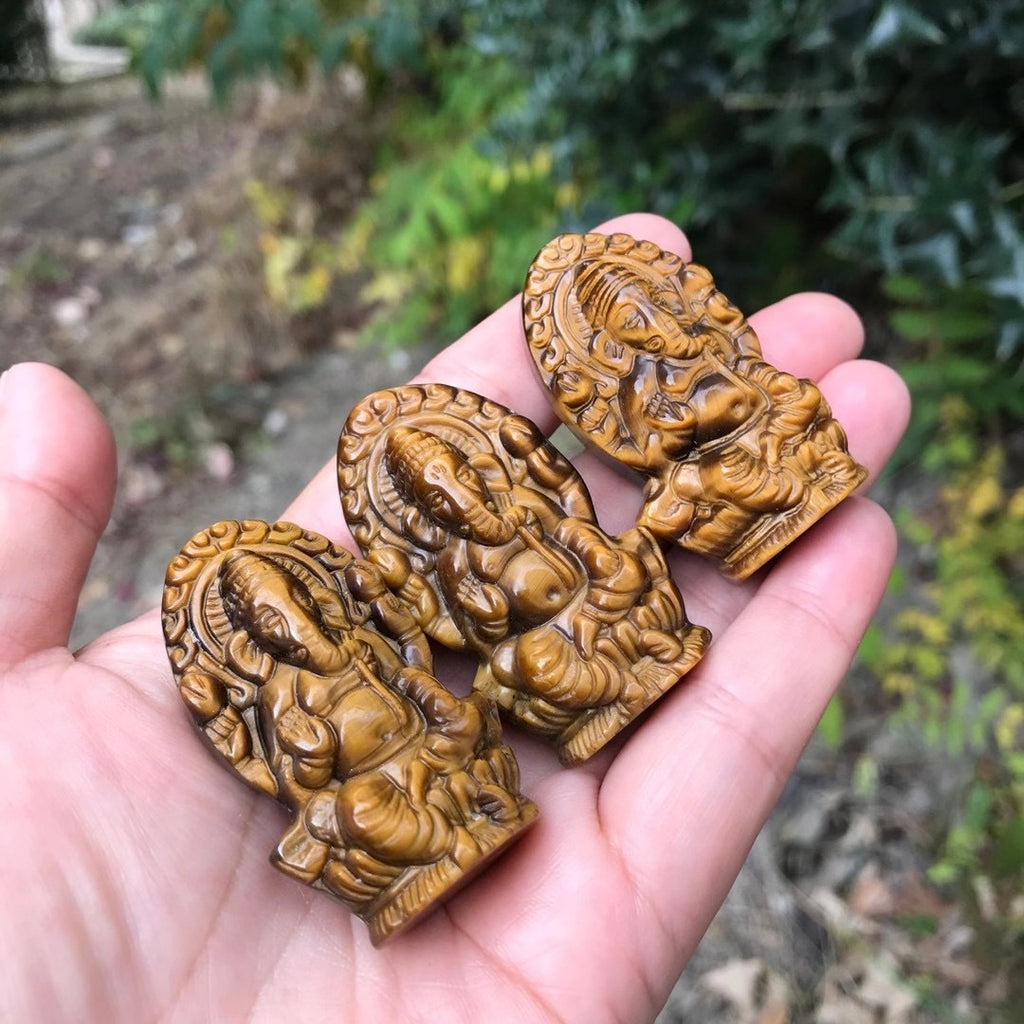 Tiger Eye Ganesha Carving - Hindu Elephant God Statue 50mm