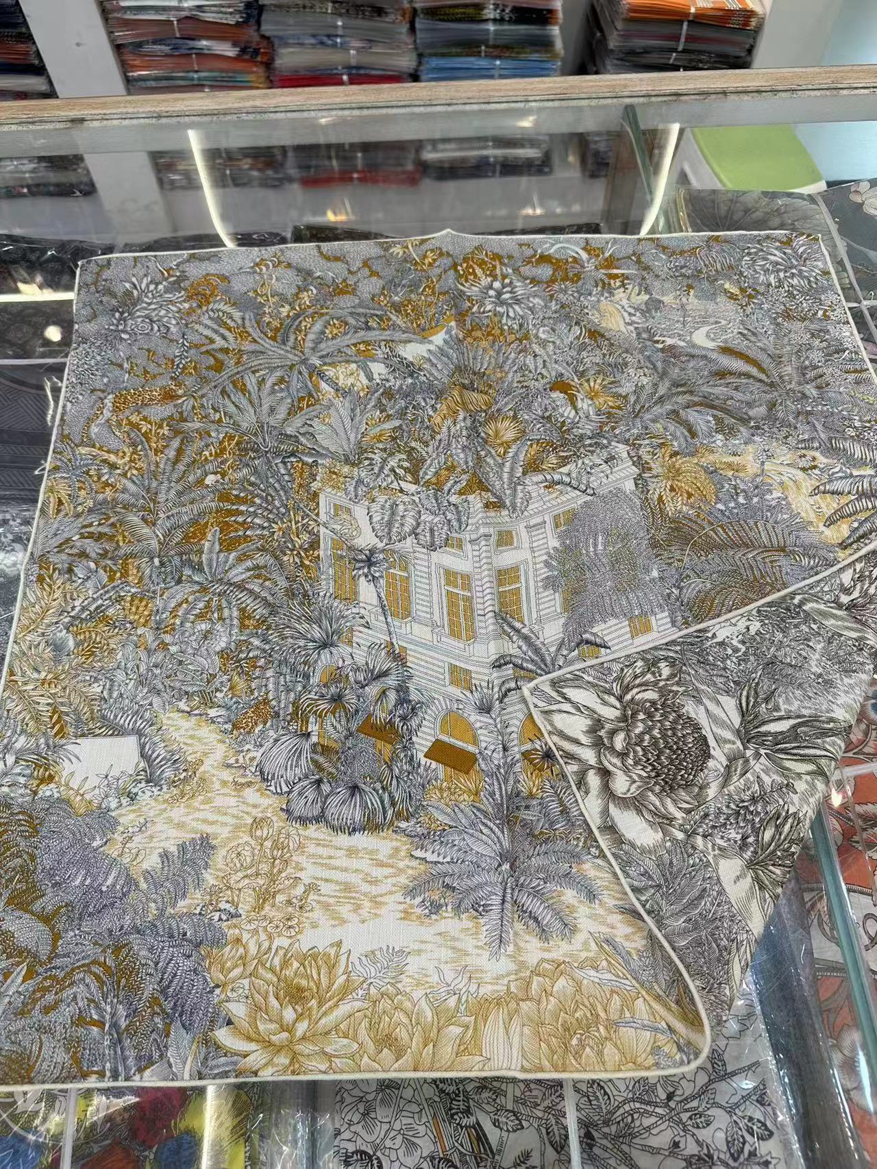 Silk Wool Scarf - Botanical Sketch Garden Print Luxury Wrap