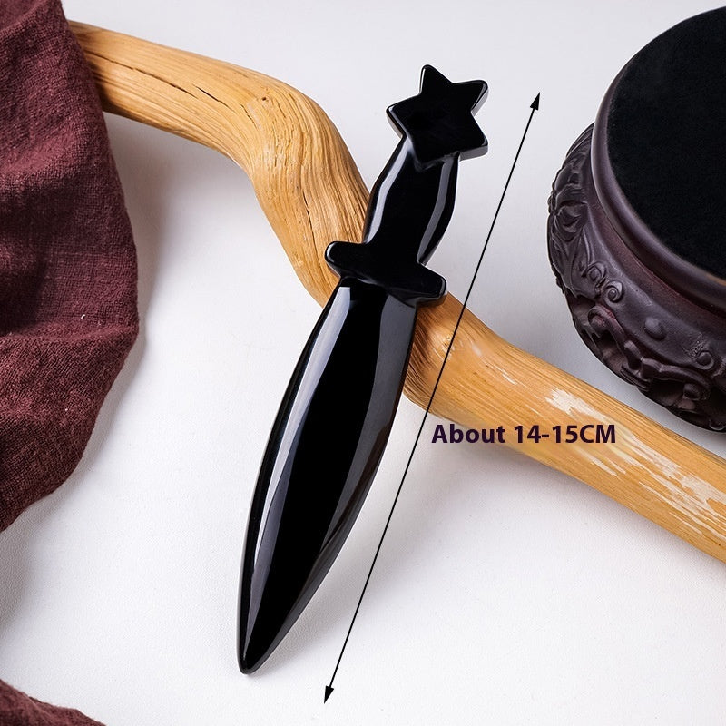 Obsidian Dagger Carving - Polished Black Crystal Stone Knife Decoration