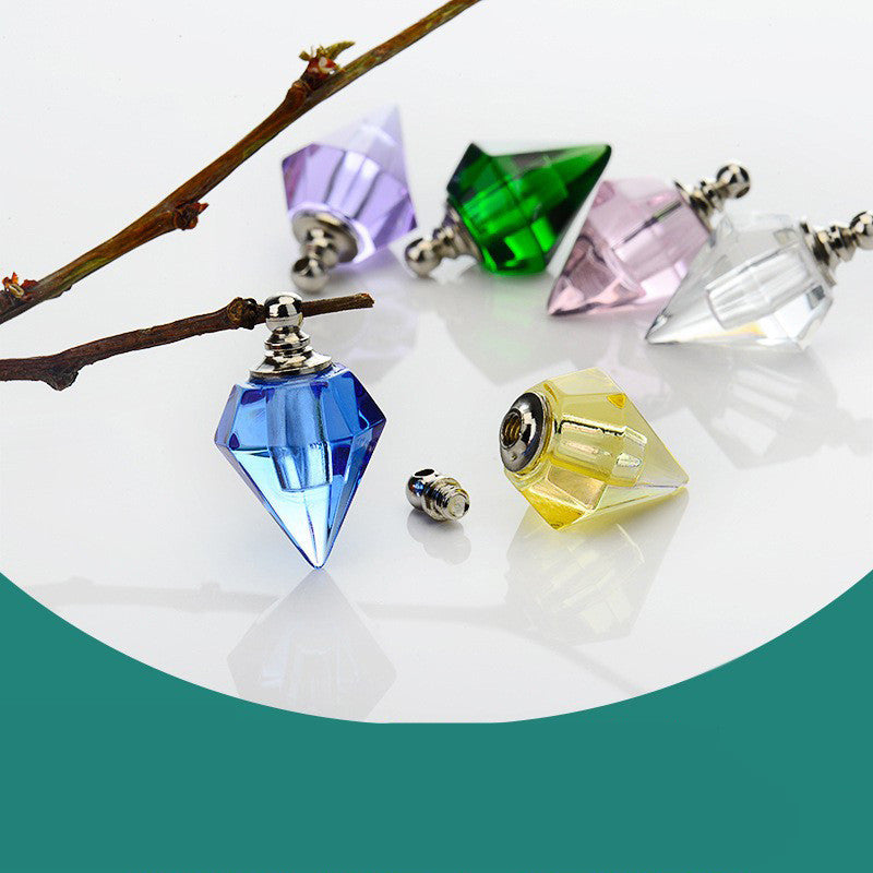 Crystal Rice Carving Glass Bottle Pendant - Essential Oil Necklace Jewelry