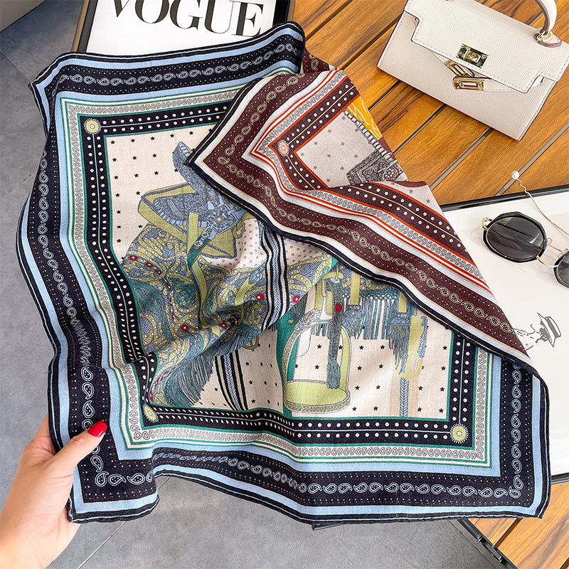 Silk Wool Scarf - Botanical Sketch Garden Print Luxury Wrap