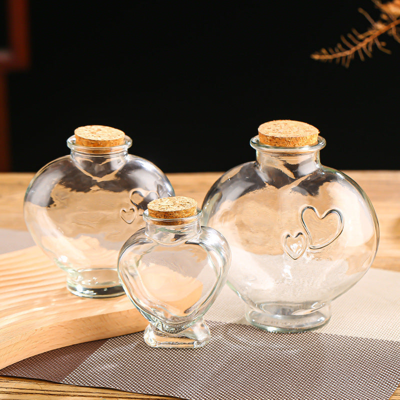 Heart-Shaped Glass Wish Bottle - DIY Wooden Stopper Cork Bottle