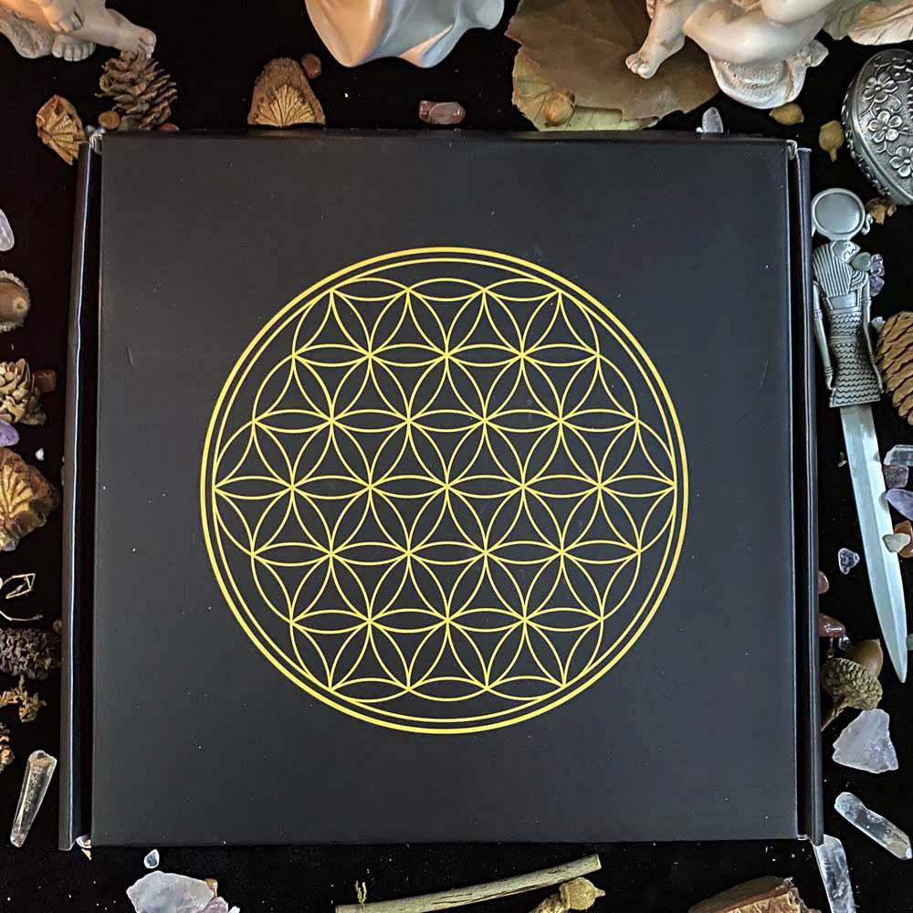 Flower of Life Crystal Grid - Oak Wood Energy Charging Plate 10cm