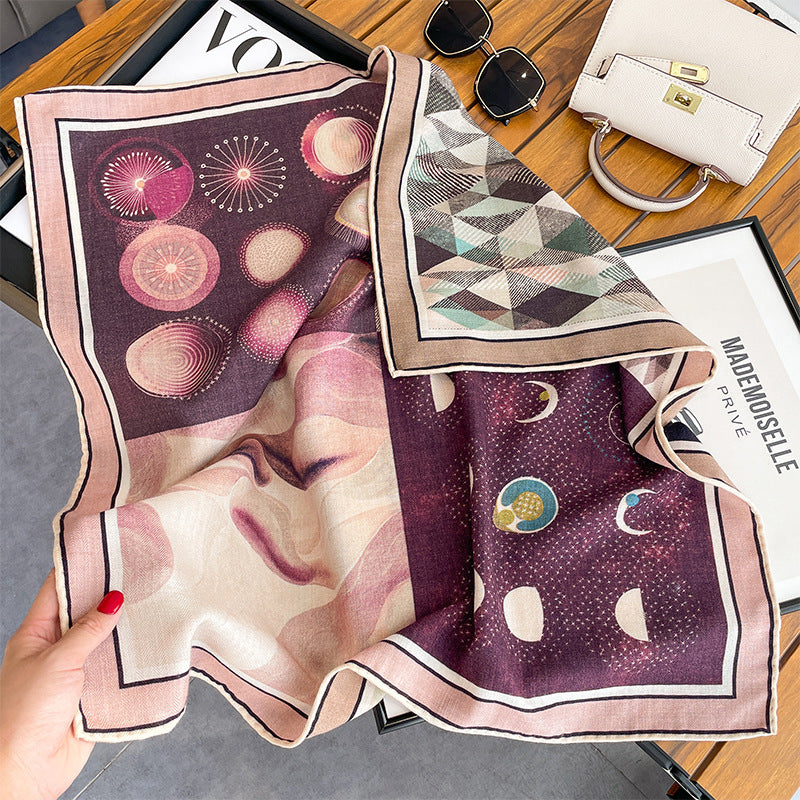 Silk Wool Scarf - Botanical Sketch Garden Print Luxury Wrap