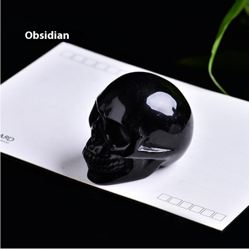 Natural Crystal Skull Carving - Hand-Carved Semi-Precious Stone Ornament