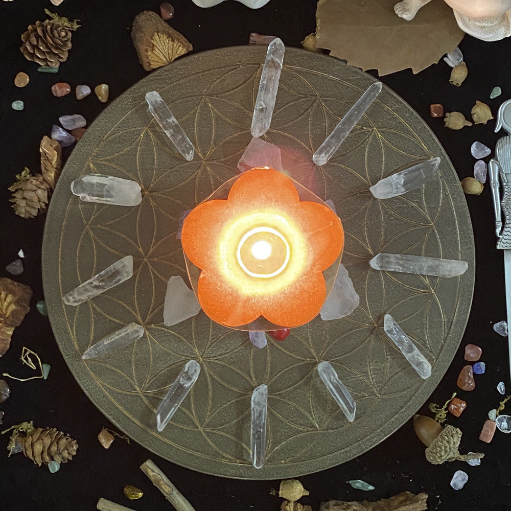 Flower of Life Crystal Grid - Oak Wood Energy Charging Plate 10cm