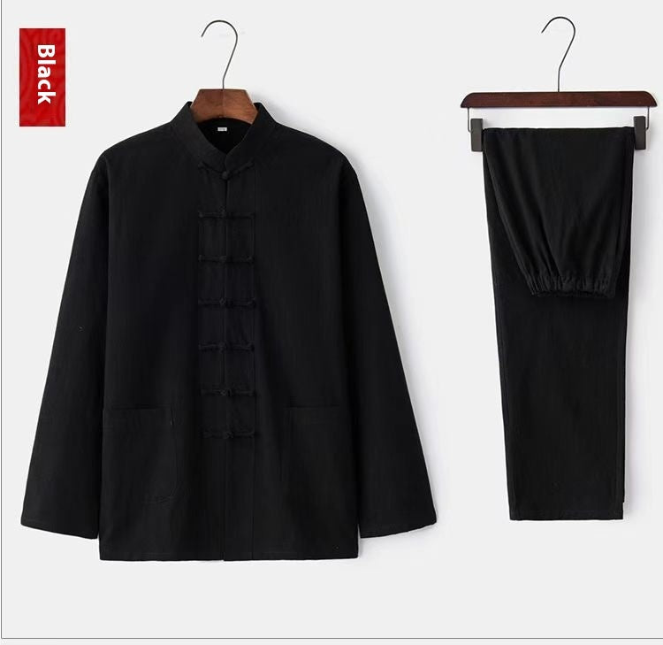 Men's Zen Taiji Shirt Set - Chinese Buckle Vintage Two-Piece Jushi Clothing
