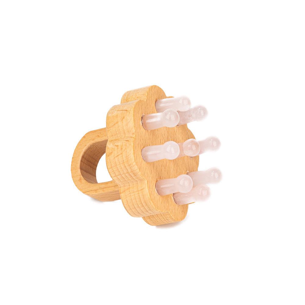 Crystal Jade Massage Comb - Nine-Tooth Lotus Wood Scalp Massager