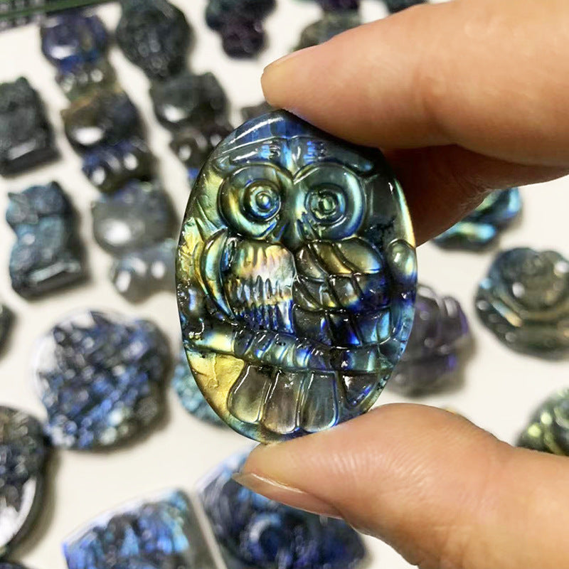 Blue Light Moonstone Carving - Natural Elongated Crystal Stone Decoration