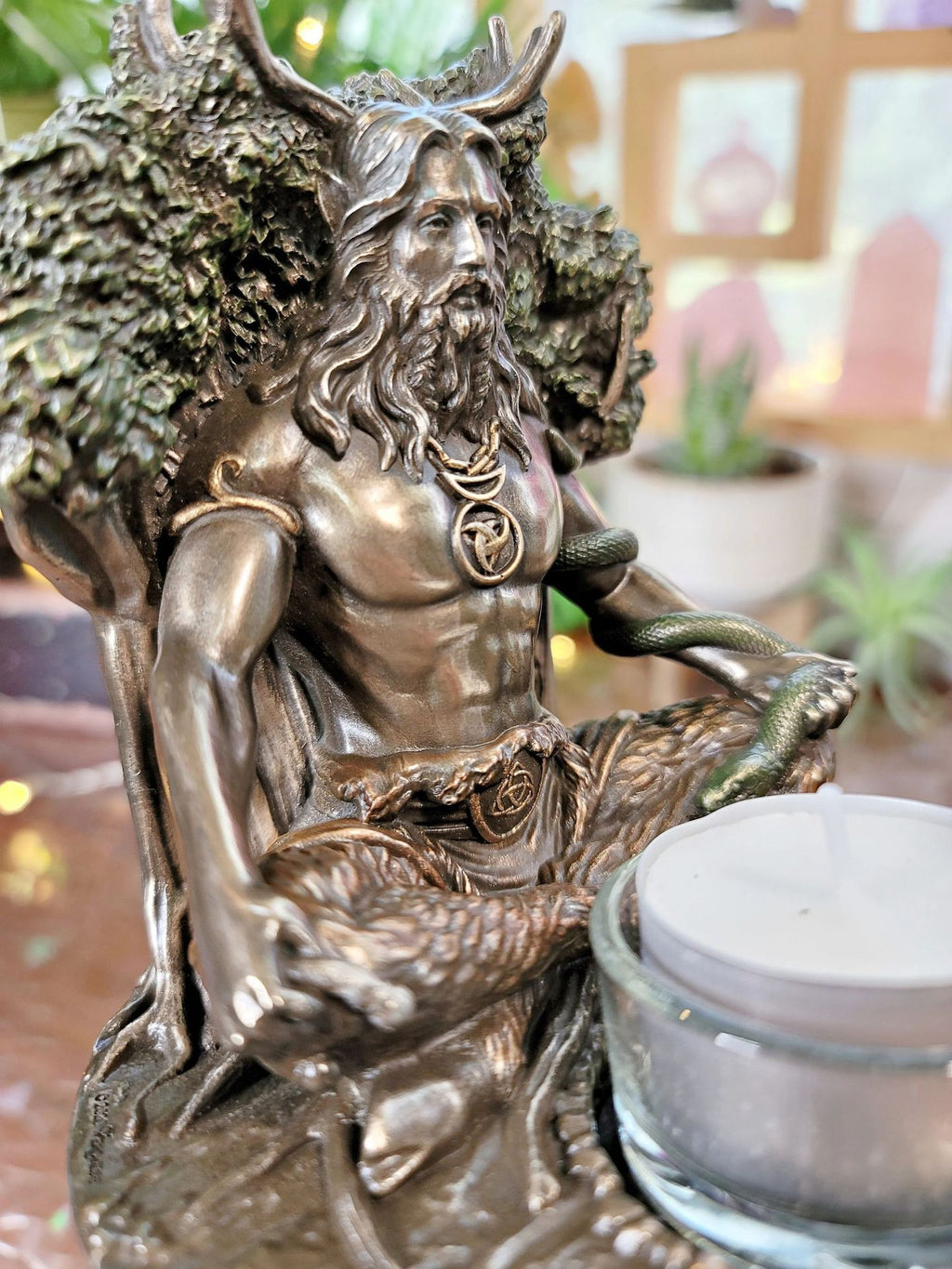 Celtic God Statue - Cernunnos Horned God Resin Figurine for Altar
