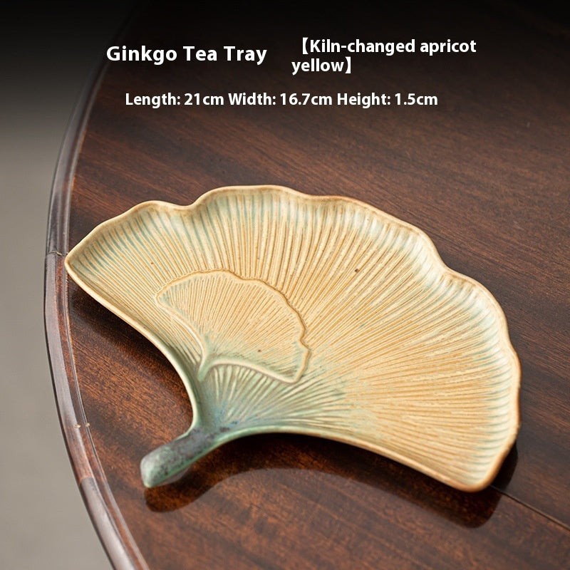 Ginkgo Leaf Ceramic Plate 8" - Fan-Shaped Stoneware Serving Dish