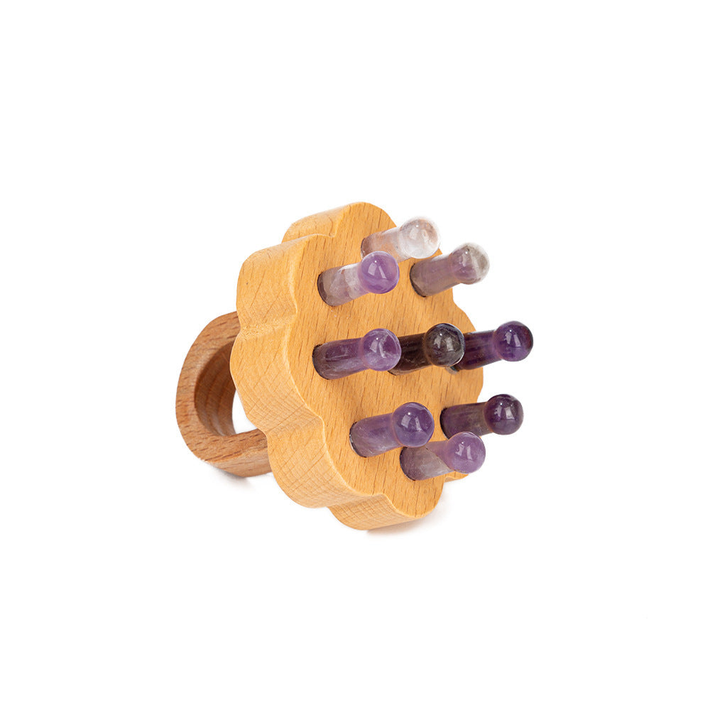 Crystal Jade Massage Comb - Nine-Tooth Lotus Wood Scalp Massager