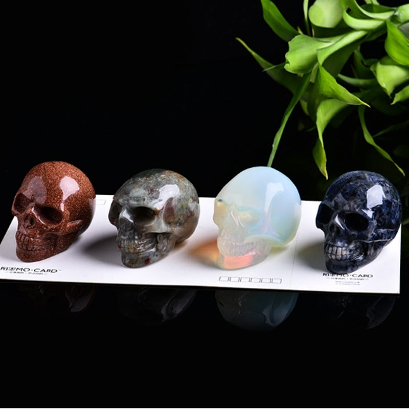 Natural Crystal Skull Carving - Hand-Carved Semi-Precious Stone Ornament