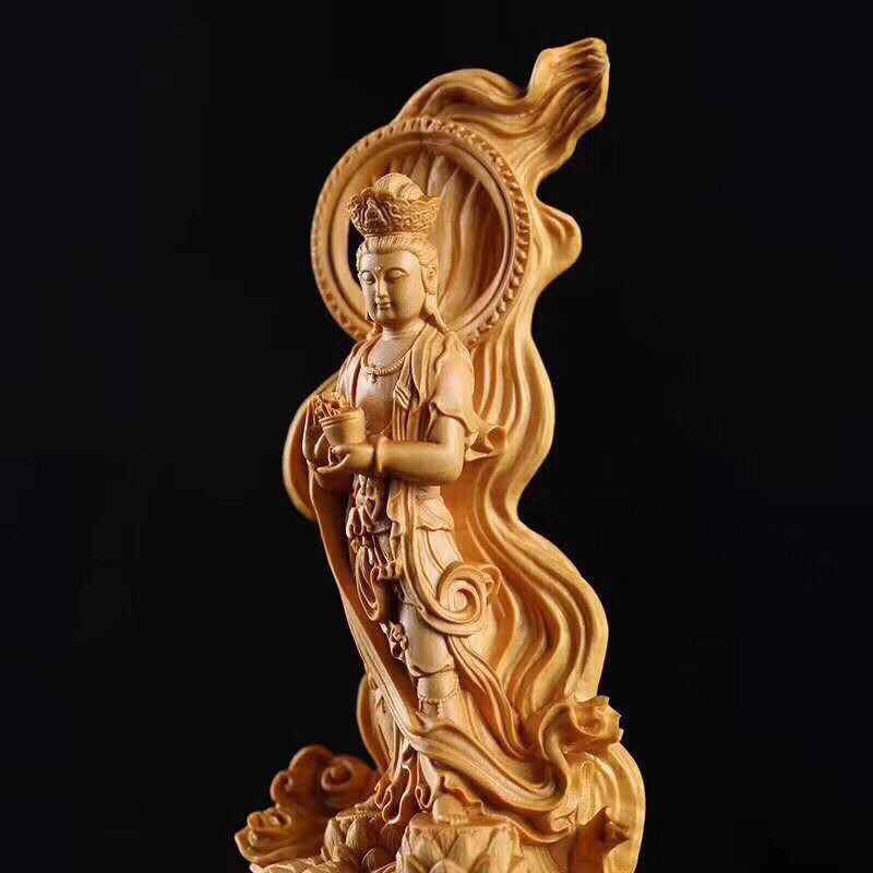 🌊 Thuja Crossing The Sea Guanyin Wood Carving - Handcrafted Buddhist Décor 🙏