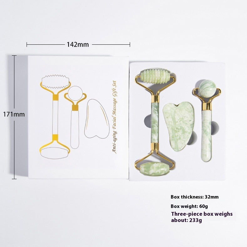 Jade Gua Sha Scraping Board Set - Natural Crystal Facial Massage Tool