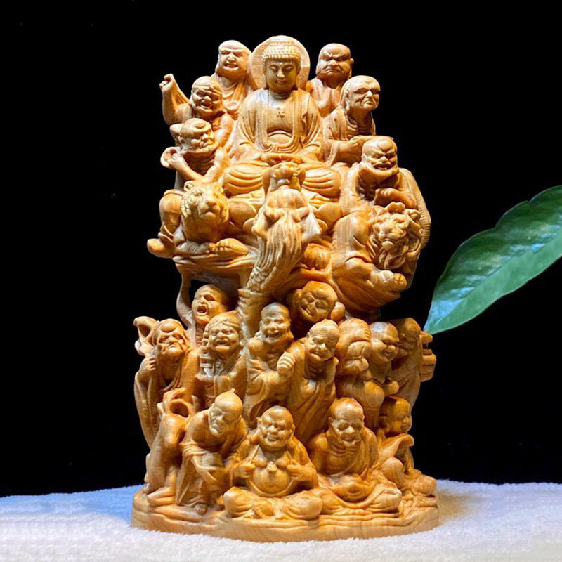 Thuja Wood 18 Arhats Set - Hand-Carved Buddhist Disciples Statues