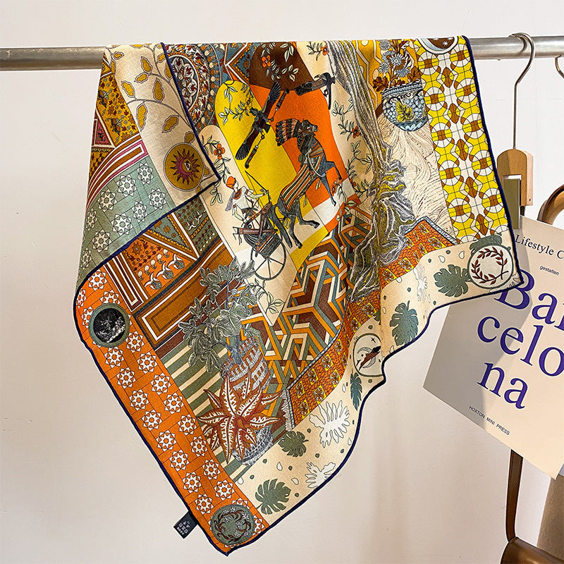 Silk Wool Scarf - Botanical Sketch Garden Print Luxury Wrap