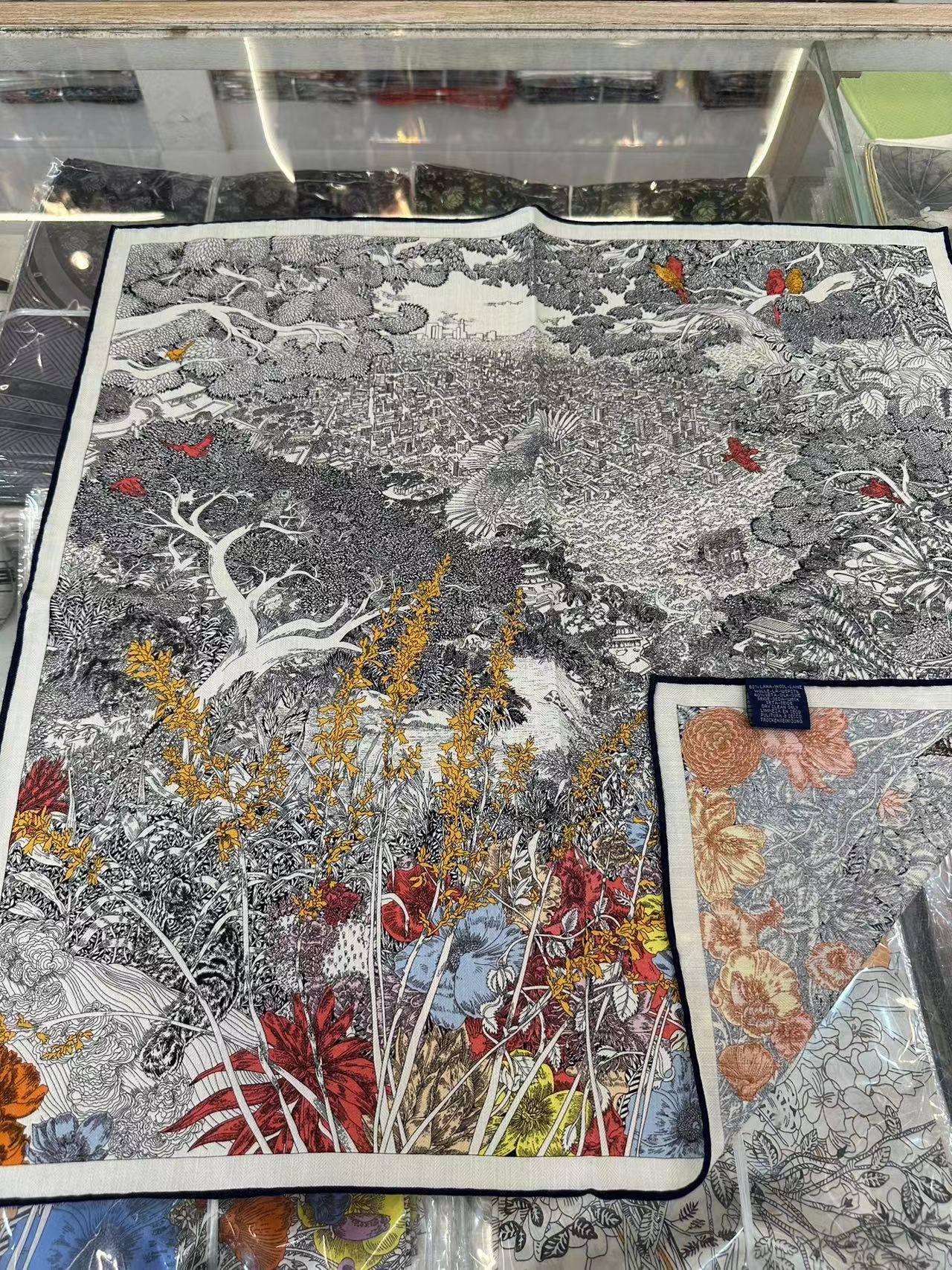 Silk Wool Scarf - Botanical Sketch Garden Print Luxury Wrap