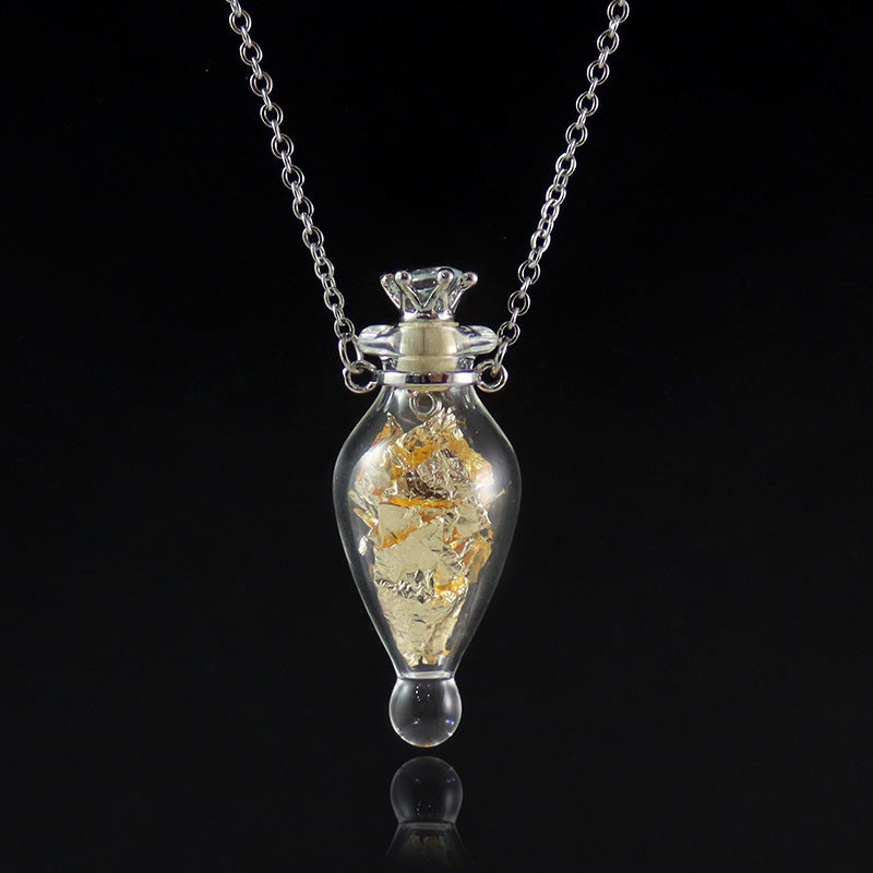 Water Drop Glass Bottle Necklace - Transparent Wish Bottle Pendant Jewelry