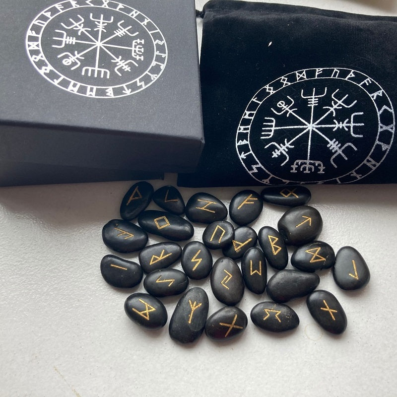 ⚔️ Nordic Viking Rune Stones Set - 25 Natural Riverstone Divination Kit 🔮