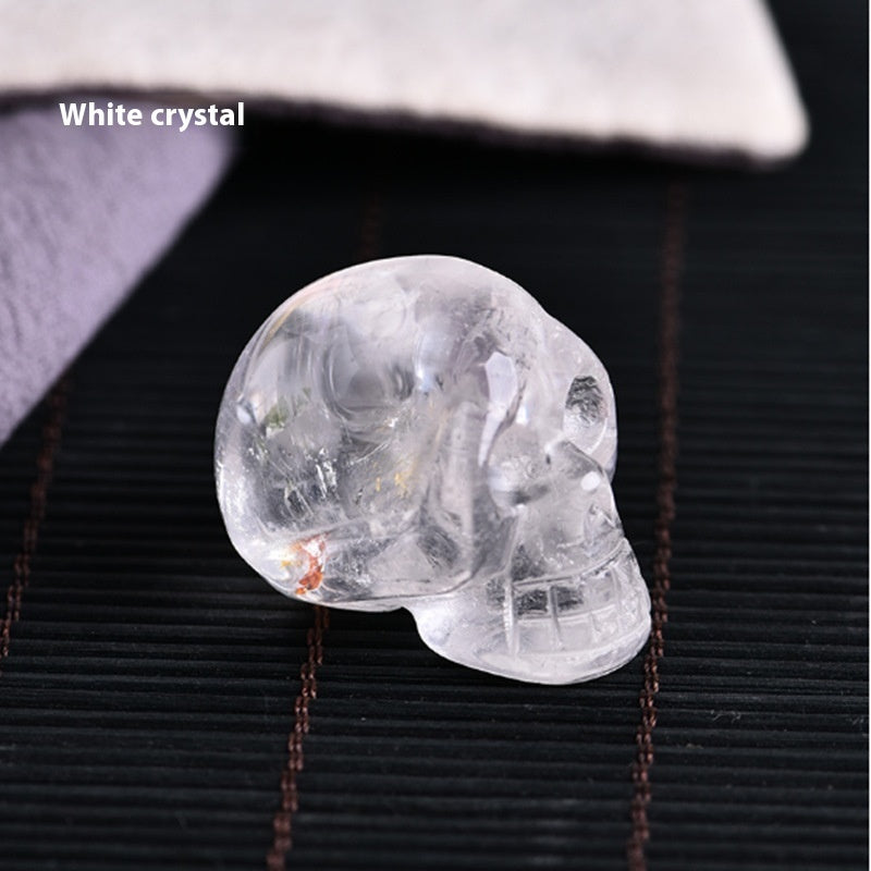 Natural Crystal Skull Carving - Hand-Carved Semi-Precious Stone Ornament